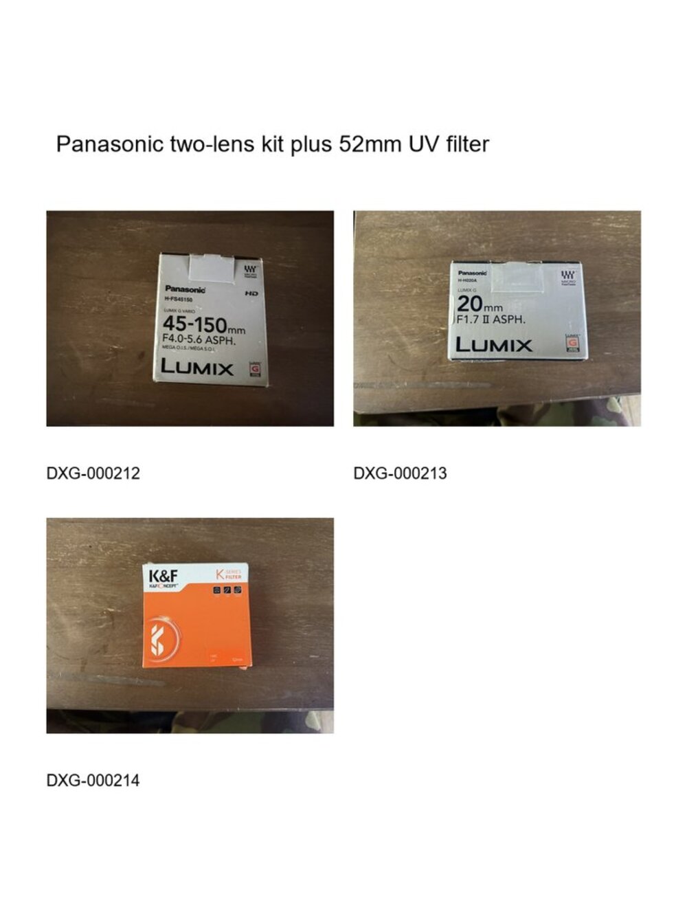Panasonic Lumix G 20mm f1.7 and 45-150mm Lenses Plus 52mm UV Filter